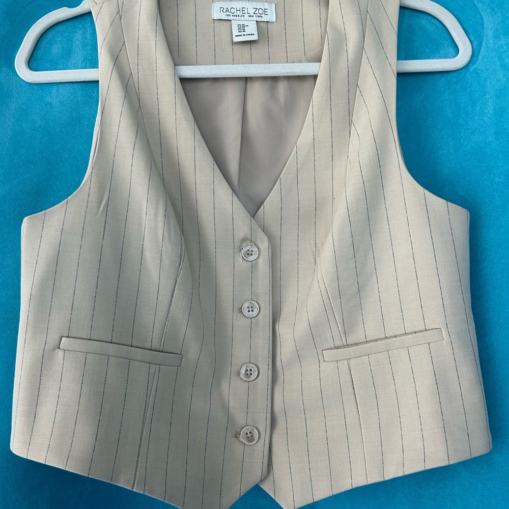 Rachel Zoe Beige Pinstripe Vest